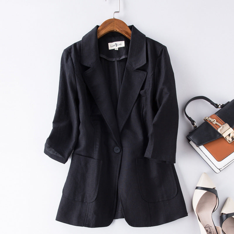 Lightly Mature Cotton Linen Suit for Women in Solid Colors