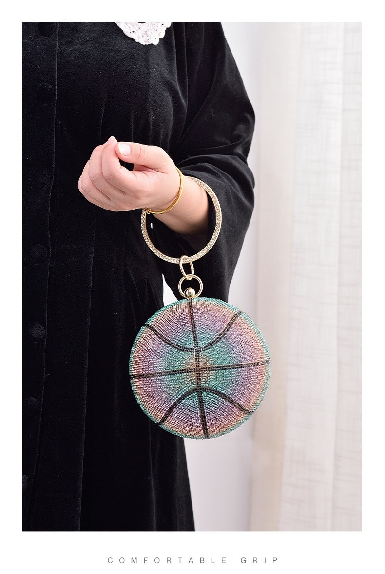 Colorful Round Basketball Dinner Bag Full Diamond 14cm Diameter
