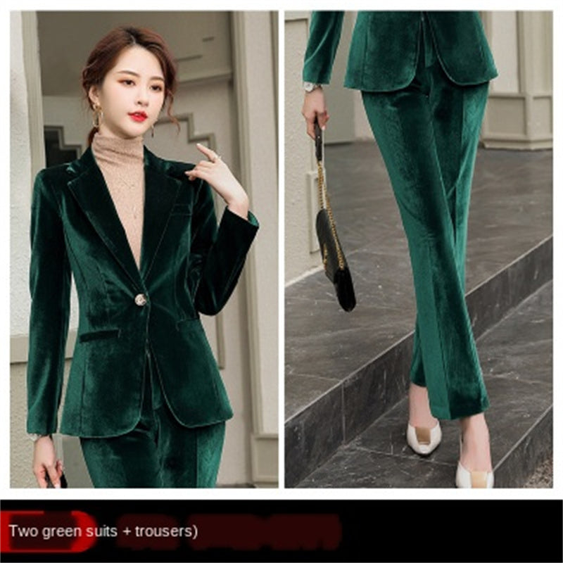 Gold Velvet Solid Color Small Women's Suit Jacket