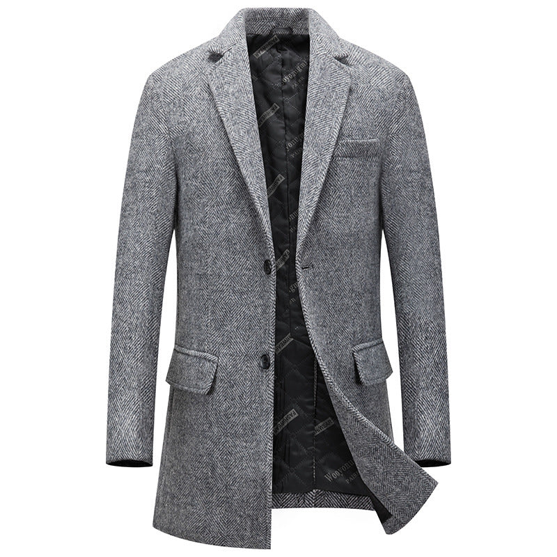 Manteau en laine à carreaux kaki et gris pour homme Veste épaissie à simple boutonnage