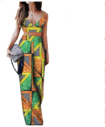Printed Ladies Cotton Two-Piece Vest & Wide Leg Pants Suit