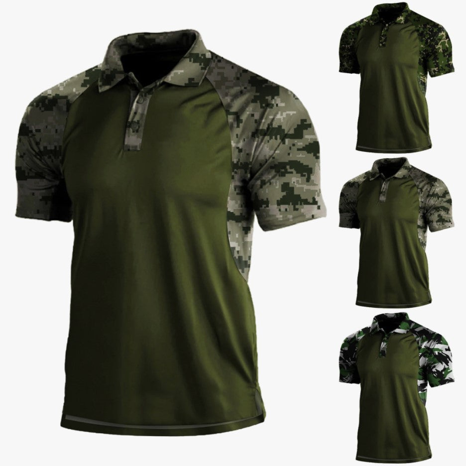 Men's Striped Polo Shirt Lapel Zipper Short Sleeve Polyester