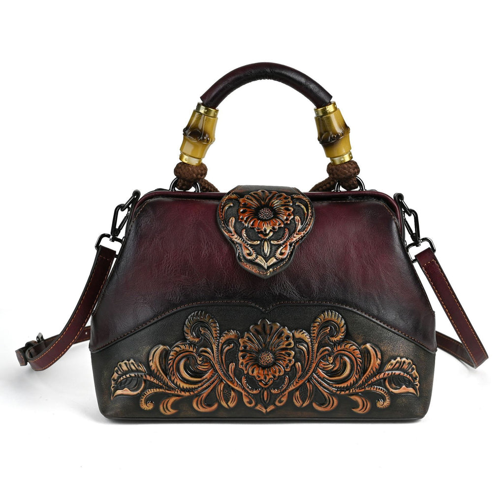 Retro Embossed PU Crossbody Dumpling Handbag with Lock Buckle