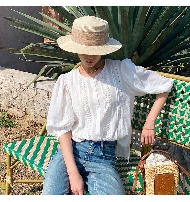 French Style Design White Shirt Vacation Style