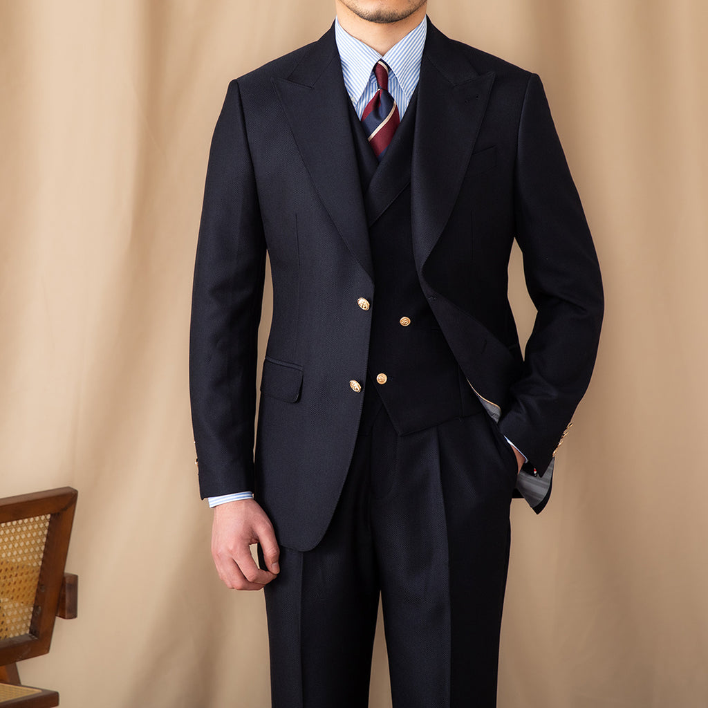 Men's Navy Blue Slim Fit Three-Piece Casual Suit