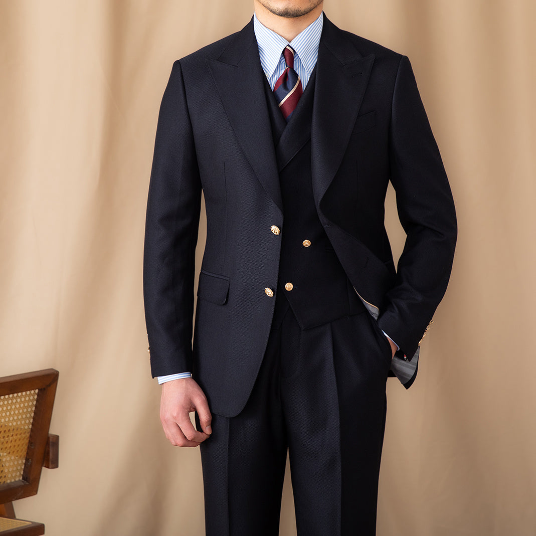 Men's Navy Blue Slim Fit Three-Piece Casual Suit