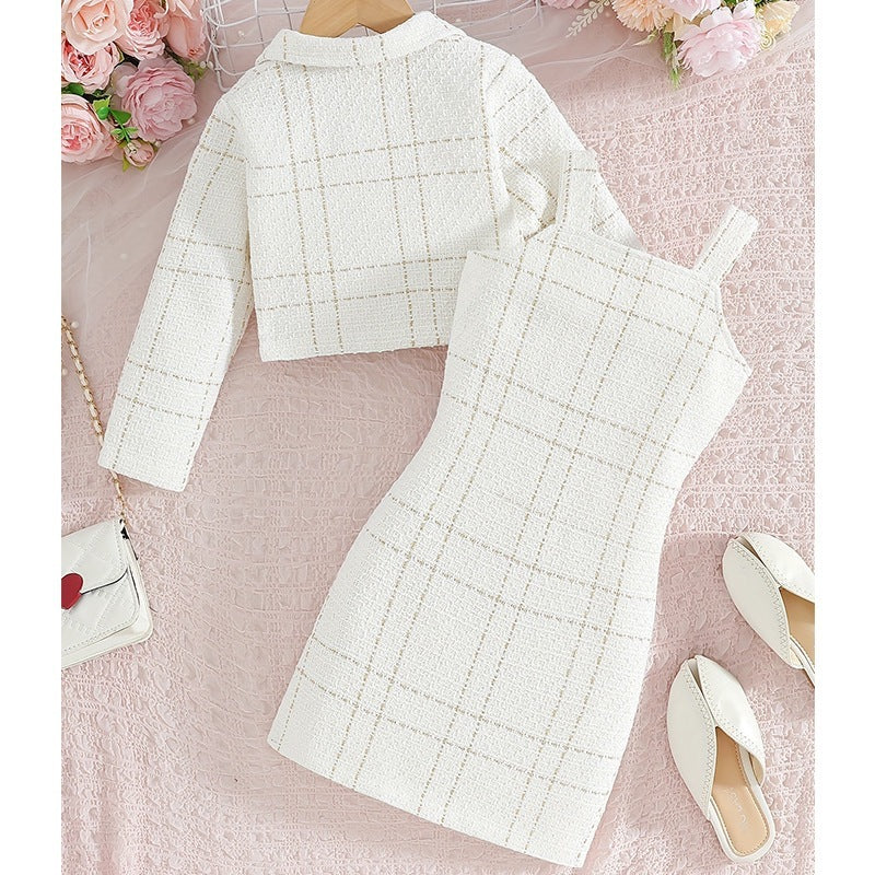 European Classic Plaid Baby Girls' Two-Piece Suit, Ages 3-8 Years