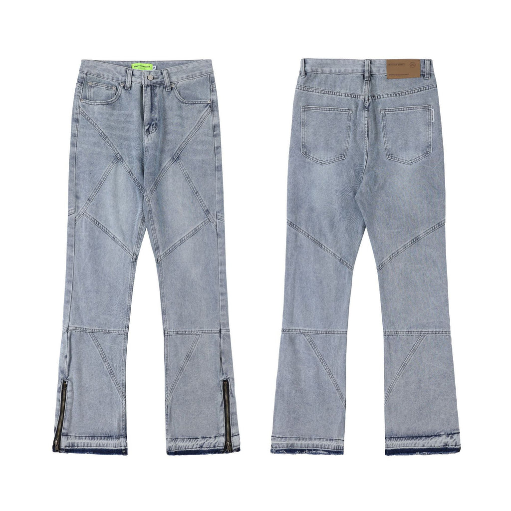 Maychao Unisex Loose Straight Washed Blue Cotton Denim Trousers