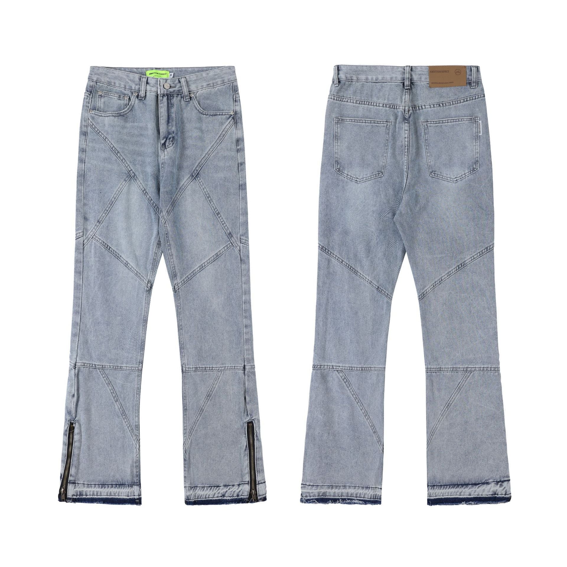 Maychao Unisex Loose Straight Washed Blue Cotton Denim Trousers