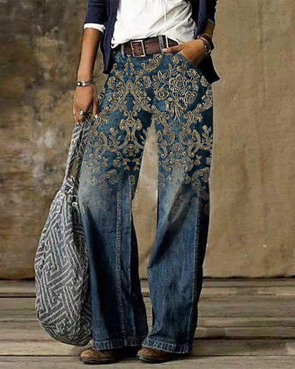 Jeans évasé ample décontracté à motif 3D diagonale