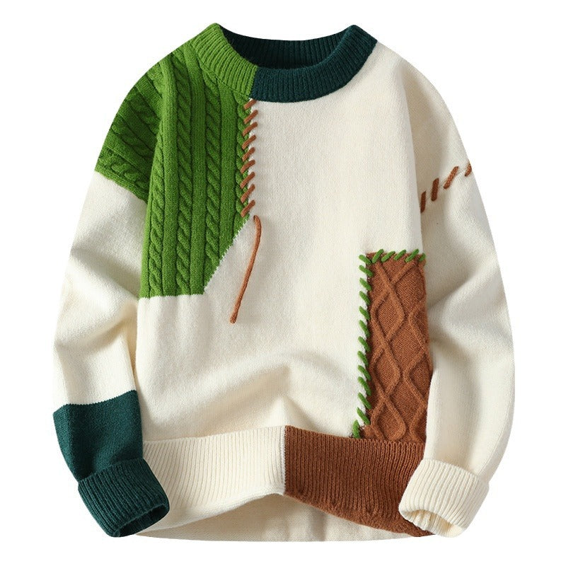 Pull color block Ins pour hommes, haut tricoté à manches longues
