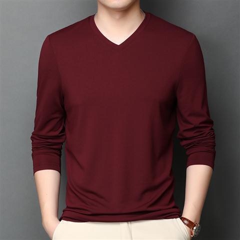 Men's Ice Silk Long Sleeve V-Neck Thin Silk T-Shirt