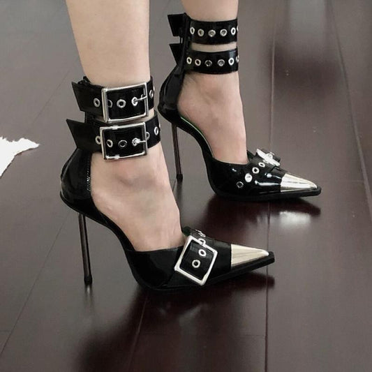 High Heels Pointed Toe Metal Buckle Stiletto Heel Non-slip
