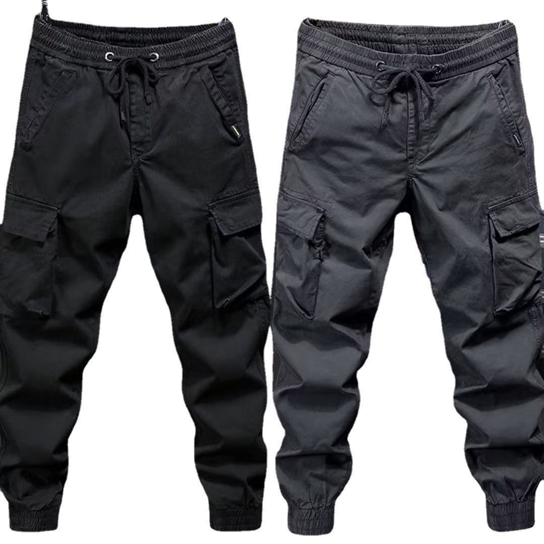 Loose Tapered Solid Color Cotton Overalls with Drawstring