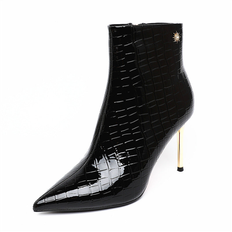 Pointed Patent Leather Stiletto High Heels Black White Sizes 34-39