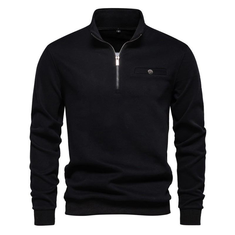 Half Zipper Casual Sweater with Pocket Decoration Basic Style