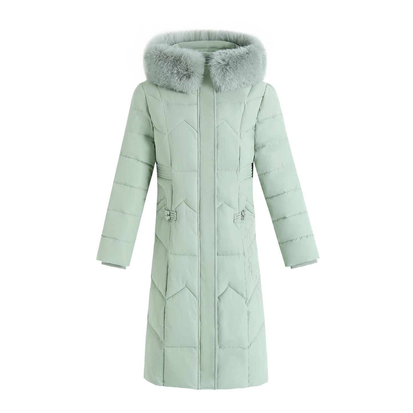 Winter Cotton-Padded Long Coat with Thick Fur Collar for Women