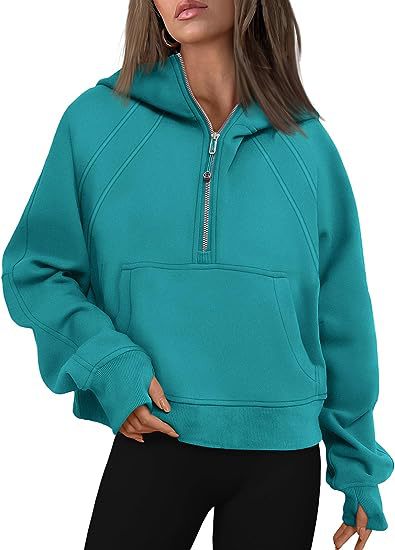 Sweat-shirt à capuche zippé avec poche Coupe ample Manches longues Pull pour femme