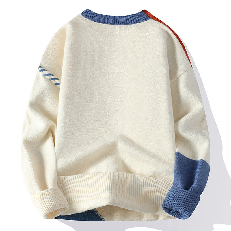 Ins Colorblock Pullover Sweater Long Sleeve Knitted Top for Men