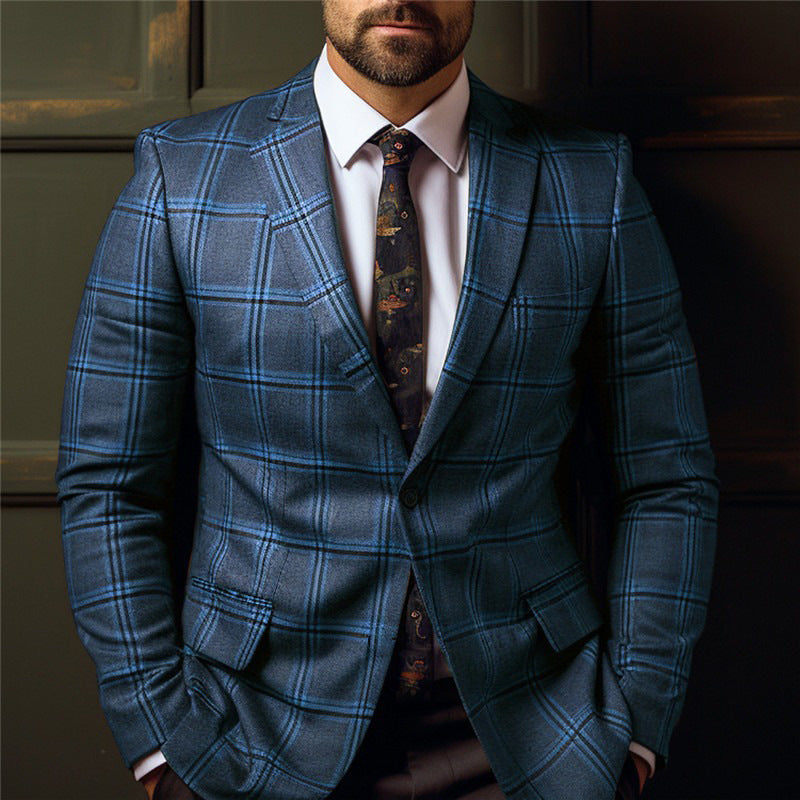 Retro Plaid Slim Fit Coat Top for Men