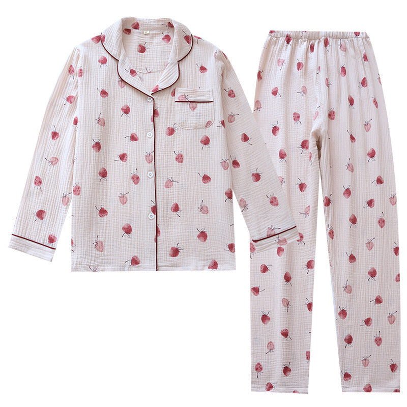 Women's Fashion Cotton Autumn Double-layer Gauze Home Wear Suit